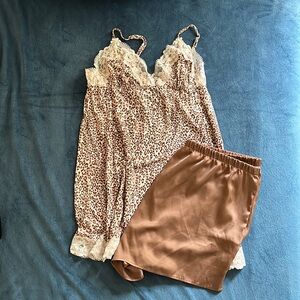 VS Lace Trim Modal Slip with Matching Satin Shorts
